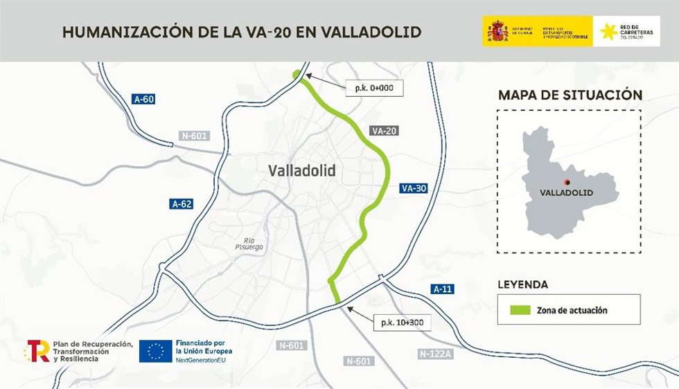 Plano de la VA-20, Ronda Interior de Valladolid, que ha cedido el Ministerio de Transportes al Ayuntamiento de Valladolid.