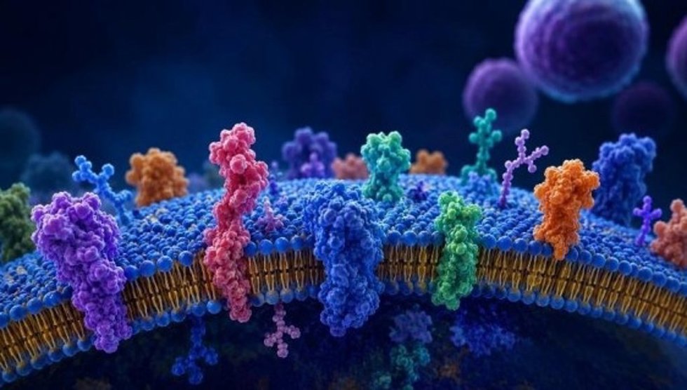 Representación de las proteínas de superficie de la membrana celular externa. / Imagen generada con IA.