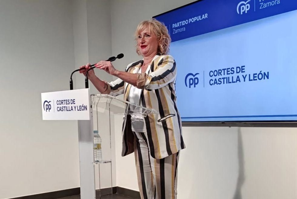 La portavoz del Grupo Parlamentario Popular en las Cortes de Castilla y León, Leticia García, durante su comparecencia con los medios de comunicación.