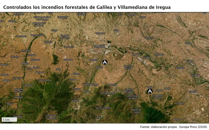 Mapa de los incendios forestales en La Rioja