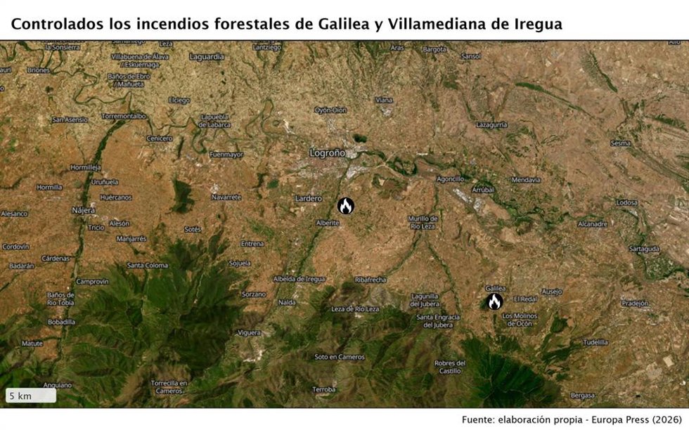 Mapa de los incendios forestales en La Rioja