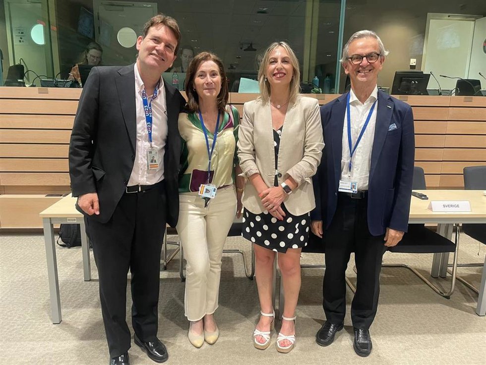 La Directora General De Medio Ambiente, Susana Madera (Tercera Por La Izquierda), Junto A Sergio Álvarez, Paz Valiente Y Miguel Castroviejo, Miembros De La Representación Permanente De España Ante La UE, Esta Tarde En Bruselas.