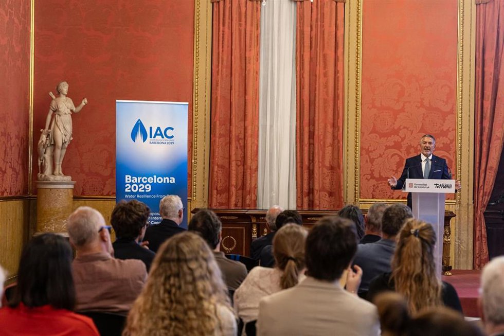 El conseller de Empresa y Trabajo de la Generalitat, Miquel Sàmper, en la presentación oficial de la candidatura de Barcelona para acoger en 2029 el International Astronautical Congress (IAC)