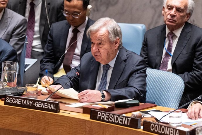 El secretario general de la ONU, Antonio Guterres, durante una sesión del Consejo de Seguridad.