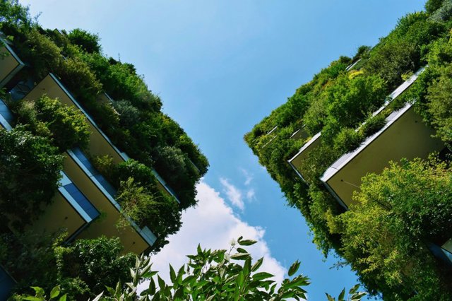 Bosques verticales en edificios urbanos, más espacios verdes en la ciudad.