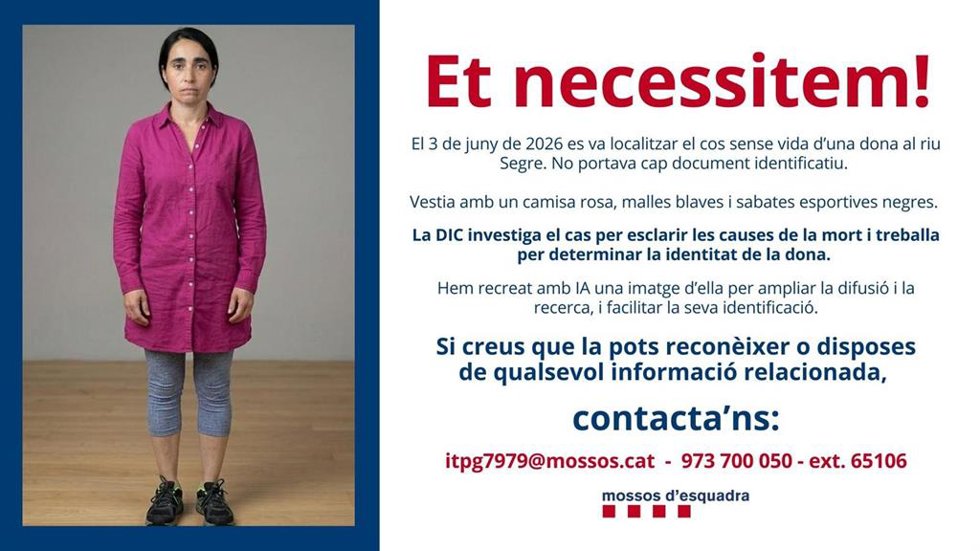 Imagen hecha con IA de la mujer que fue hallada muerta en el río Segre el 3 de junio