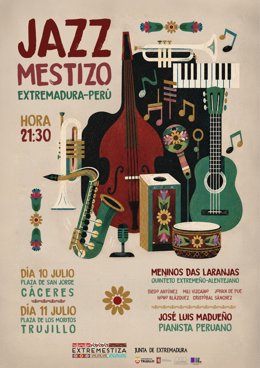 Cartel del concierto de jazz extremeño y peruano que se podrá disfrutar en Cáceres este viernes, 10 de julio