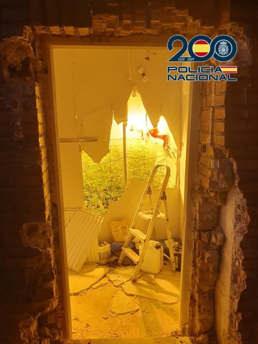 Puerta donde resultó herido el agente.