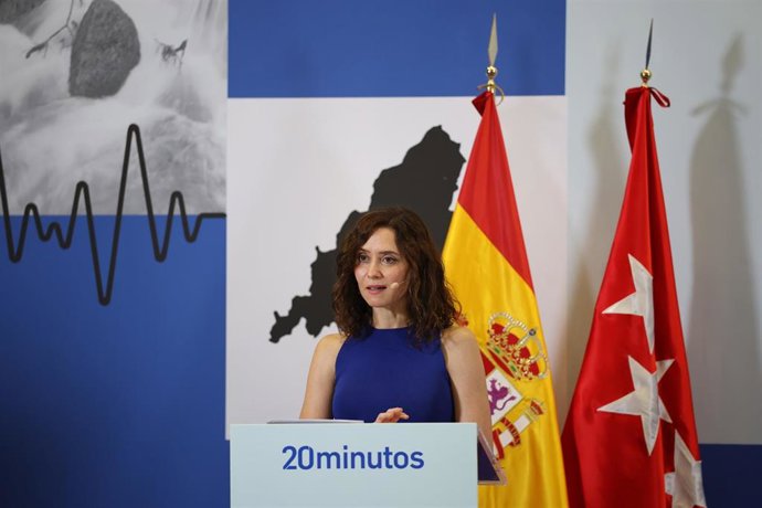 La presidenta de la Comunidad de Madrid, Isabel Díaz Ayuso, durante el ciclo ‘El pulso de nuestras comunidades: Madrid’, en el Hotel InterContinental, a 9 de julio de 2026, en Madrid (España). El encuentro ha sido organizado por el periódico 20minutos.