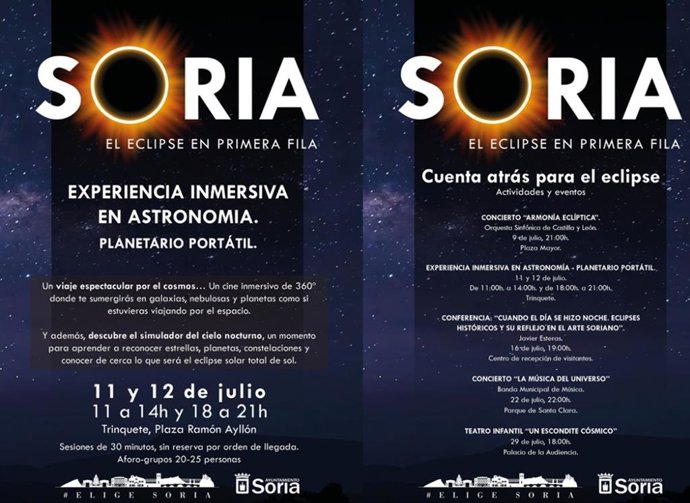 Cartel de la programación del Ayuntamiento de Soria con motivo del eclipse del 16 de agosto.