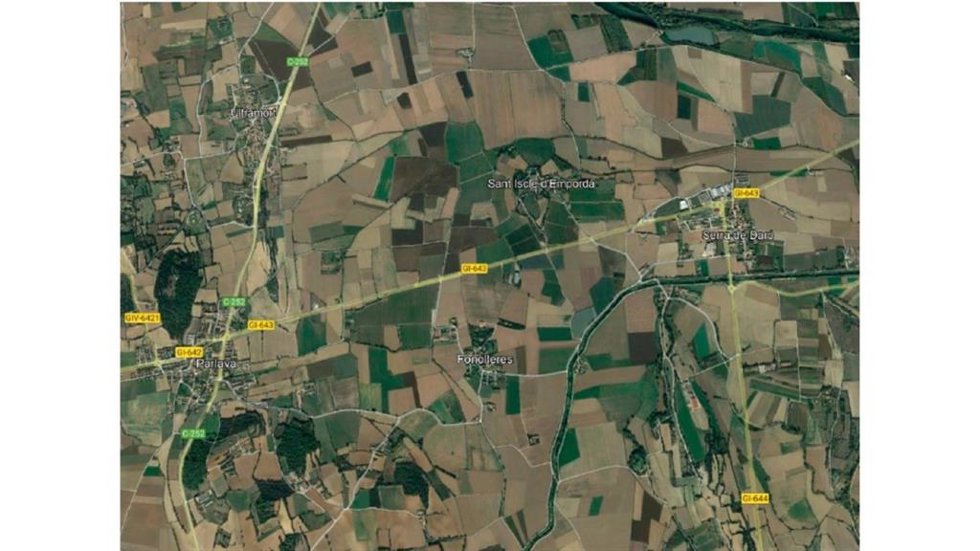Mapa de la carretera GI-643, entre Parlavà y Serra de Daró (Girona)