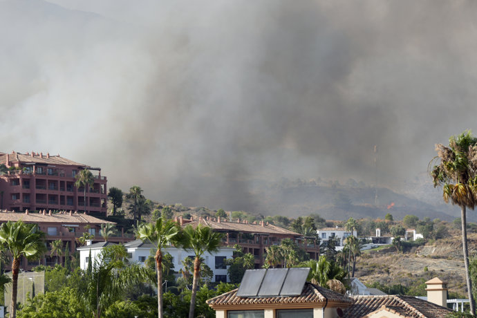Incendio forestal declarado cerca de urbanizaciones de Benahavís (Málaga)