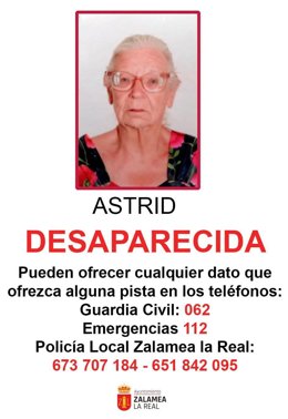 Cartel de la mujer desaparecida.