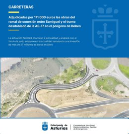 El Principado adjudica por 171.000 euros la conexión de Samiguel con el tramo desdoblado de la AS17 en el polígono de Bobes, en Siero