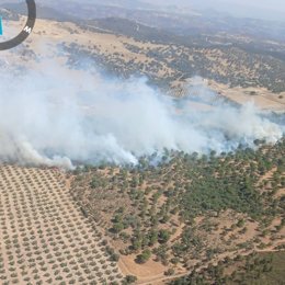Imagen del incendio en Santa Elena, tras declararse este jueves.