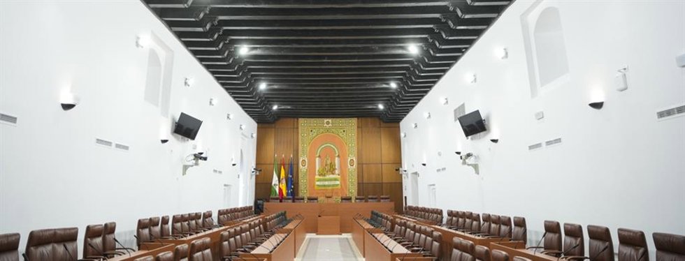 Imagen del salón de plenos provisional del Parlamento andaluz