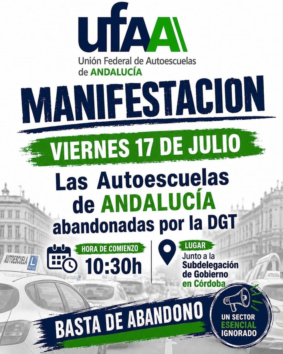 Las autoescuelas andaluzas se manifestarán por primera vez al "unísono" el 17 de julio para exigir medidas a la DGT.