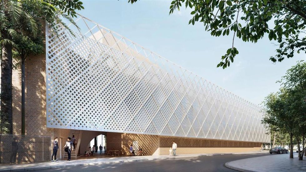Fachada del centro cultural islámico junto al Polígono Sur, que promueve Fundación Mezquita de Sevilla, según diseño de Guillermo Vázquez Consuegra