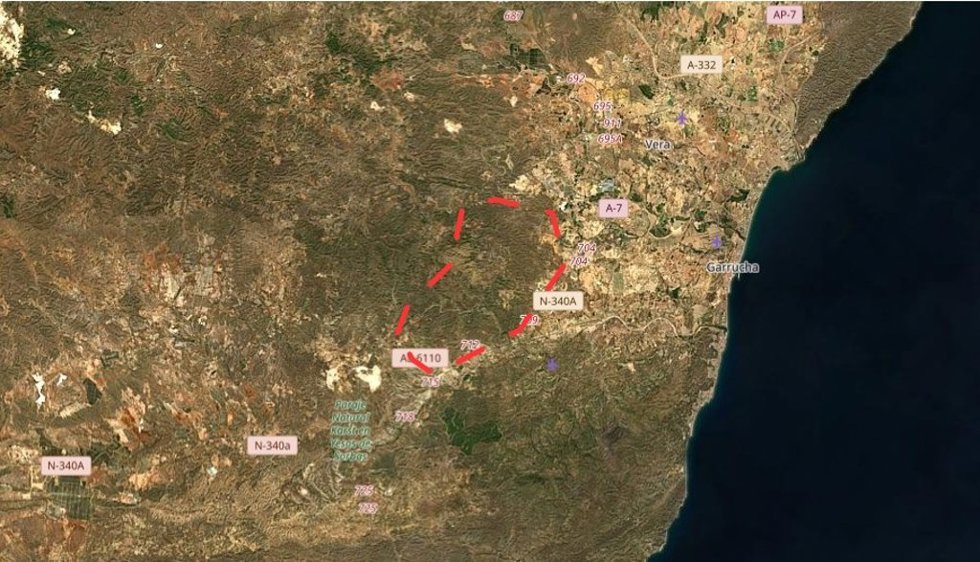 Imagen del servicio de cartografía sateltial Copernicus del incendio en la provincia de Almería