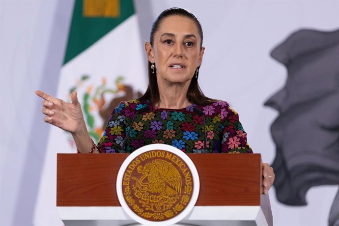 July 8, 2026, Mexico City, Mexico: Mexican President CLAUDIA SHEINBAUM PARDO held her daily morning press conference at the National Palace, accompanied by Finance Minister EDGAR AMADOR ZAMORA; Head of the Mexican Social Security Institute (IMSS) ZOE ALEJ