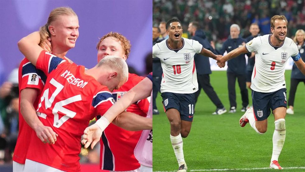 El delantero noruego Erling Haaland (izquierda), y los ingleses Jude Bellingham y Harry Kane (derecha), en el Mundial 2026.