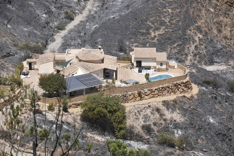 Terrenos calcinados en el incendio forestal, a 10 de julio de 2026, en Los Gallardos, Almería, Andalucía (España).  