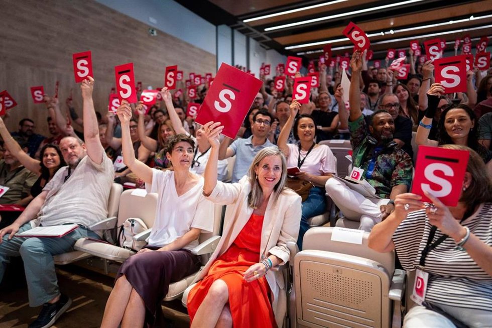 Una imagen de las votaciones de la asamblea extraordinaria del movimiento Sumar.