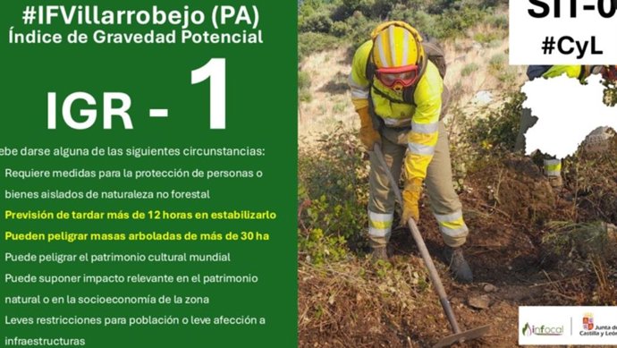 Declarado un incendio forestal de gravedad 1 en Villarrobejo (Palencia)