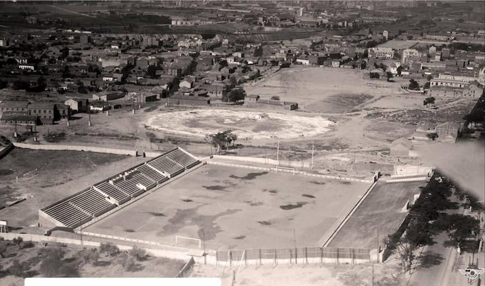 Vista aérea del campo del Rayo Vallecano durante un vuelo del Ejército del Aire el 10 de octubre de 1930.