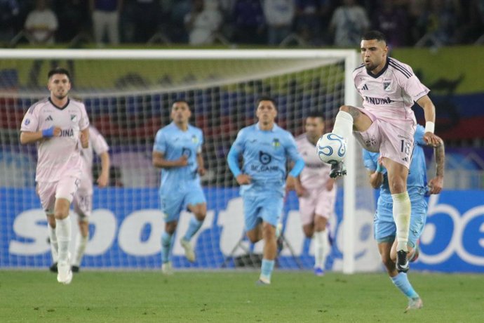 Futbol, O’Higgins vs Millonarios, Fecha 1, Conmebol Sudamericana 2026  El jugador de Millonarios Rodrigo Urena es fotografiado durante el partido de Conmebol Sudamericana Grupo C contra O’Higgins disputado en el estadio Codelco El Teniente en Rancagua,