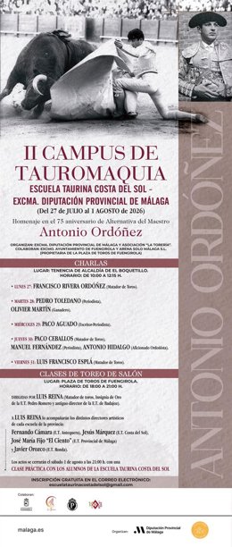Cartel de la segunda edición del Campus de Verano de Tauromaquia, que tiene lugar en Fuengirola del 27 de julio al 1 de agosto