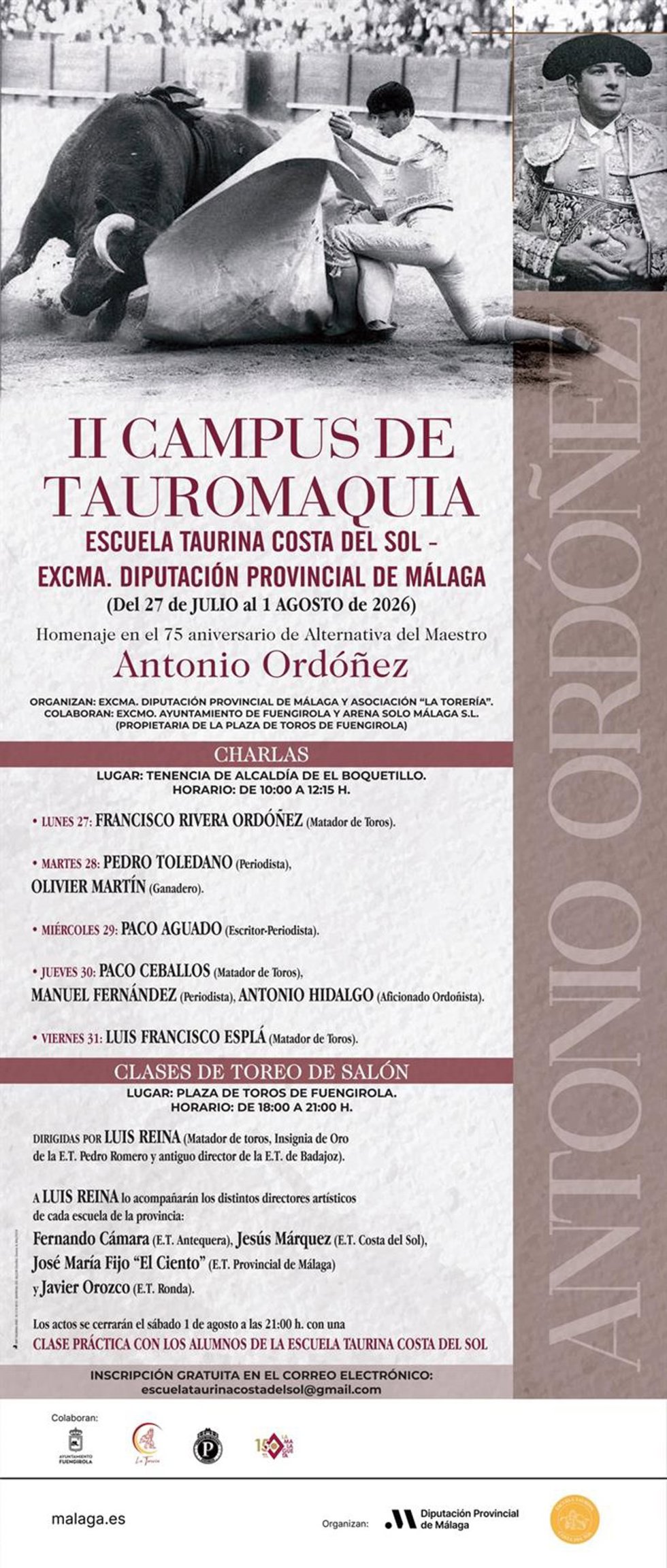 Cartel de la segunda edición del Campus de Verano de Tauromaquia, que tiene lugar en Fuengirola del 27 de julio al 1 de agosto