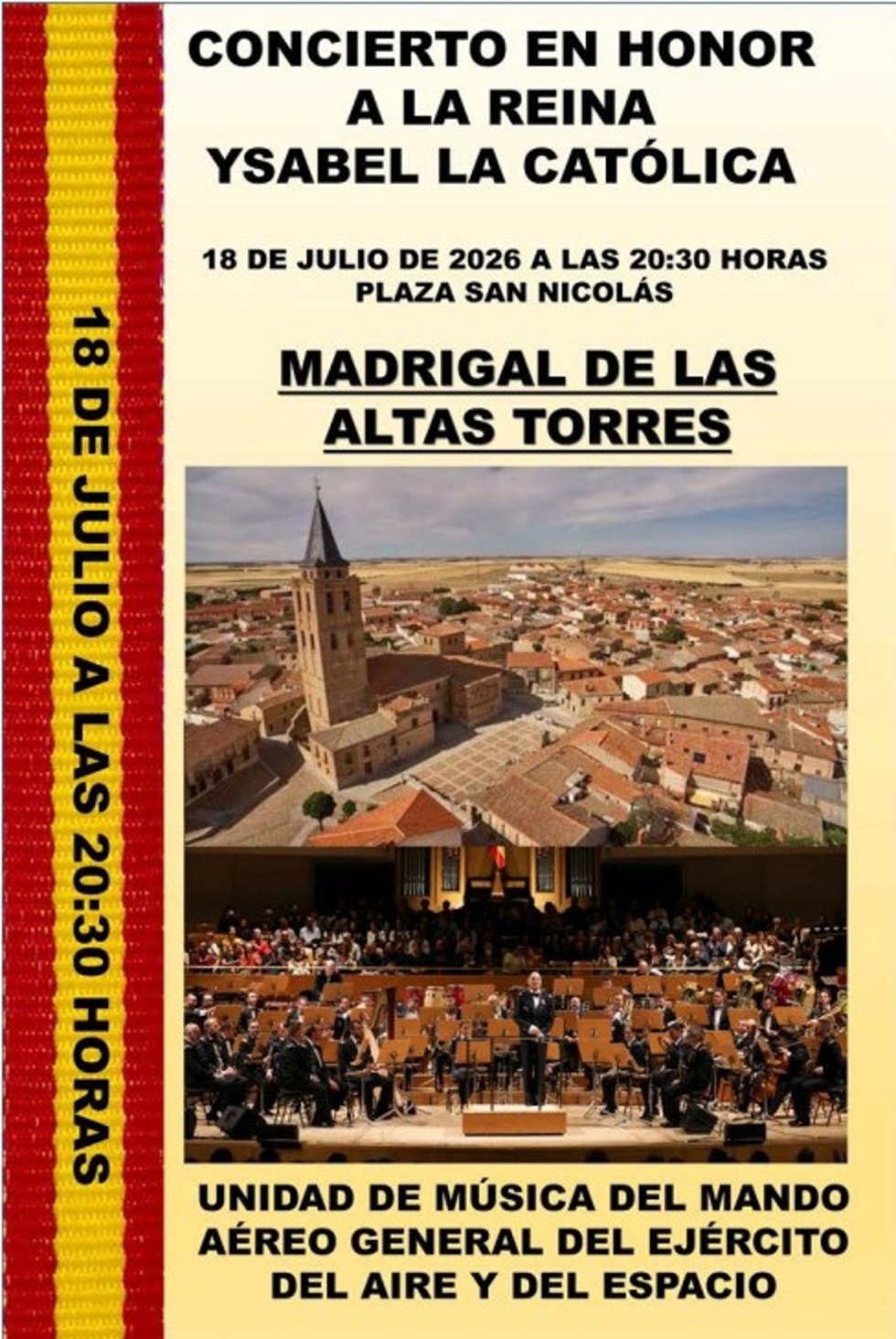 Madrigal (Ávila) acoge el 18 de julio un concierto de la Unidad de Música del Mándo Aéreo del Ejército del Aire.