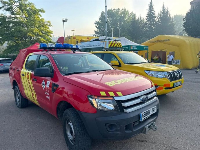 Vehículos de los servicios de extinción de los Bomberos de la Diputación de Castellón.