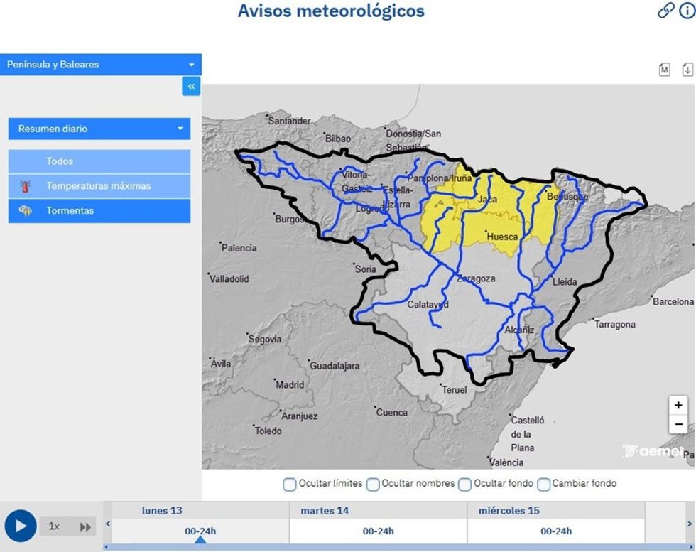 La CHE avisa de crecidas en cauces menores y barrancos ante el aviso amarillo por lluvias intensas