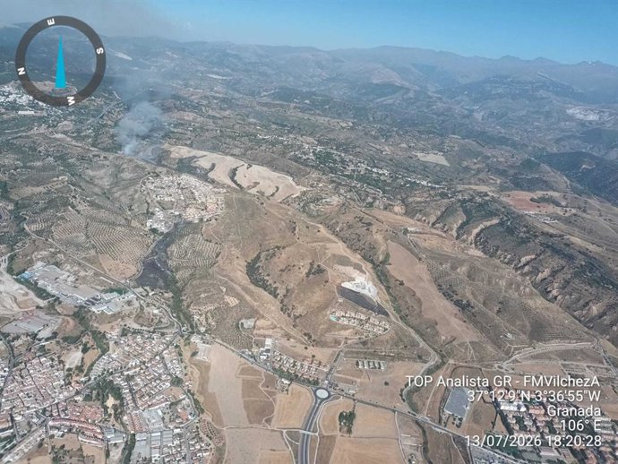 Localização do incêndio florestal que eclodiu em Jun (Granada) na segunda-feira, 13 de julho.