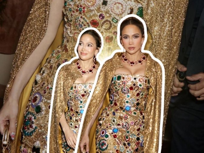 Jennifer Lopez impacta con un majestuoso vestido joya en Sicilia de cristales y gemas multicolores