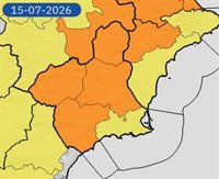 Aviso naranja en toda la Región para este miércoles, excepto en el Campo de Cartagena y Mazarrón
