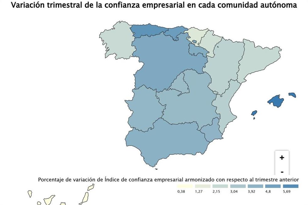 Mapa de la confianza empresarial en España.