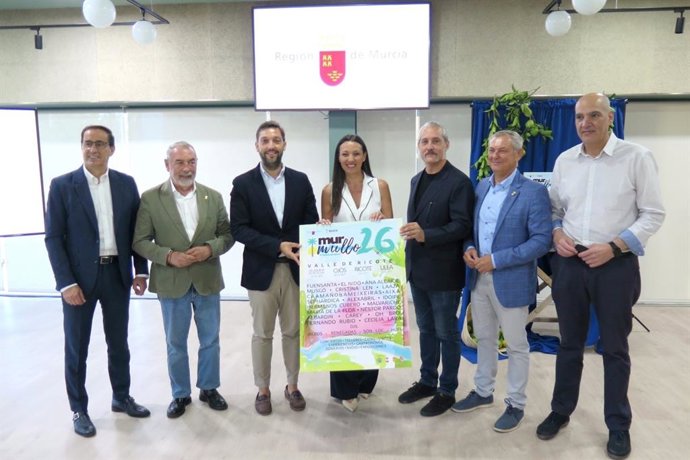 La consejera Carmen Conesa y los alcaldes del Valle de Ricote en la presentación de la segunda edición del Festival Murmullo