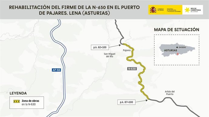 Mapa de afectaciones al tráfico en el Puerto de Pajares.