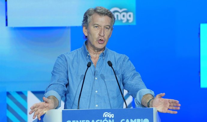 El presidente del PP, Alberto Nuñez Feijóo, clausura el XVI Congreso Nacional de Nuevas Generaciones del PP, a 11 de julio de 2026, en Valladolid, Castilla y León (España). 