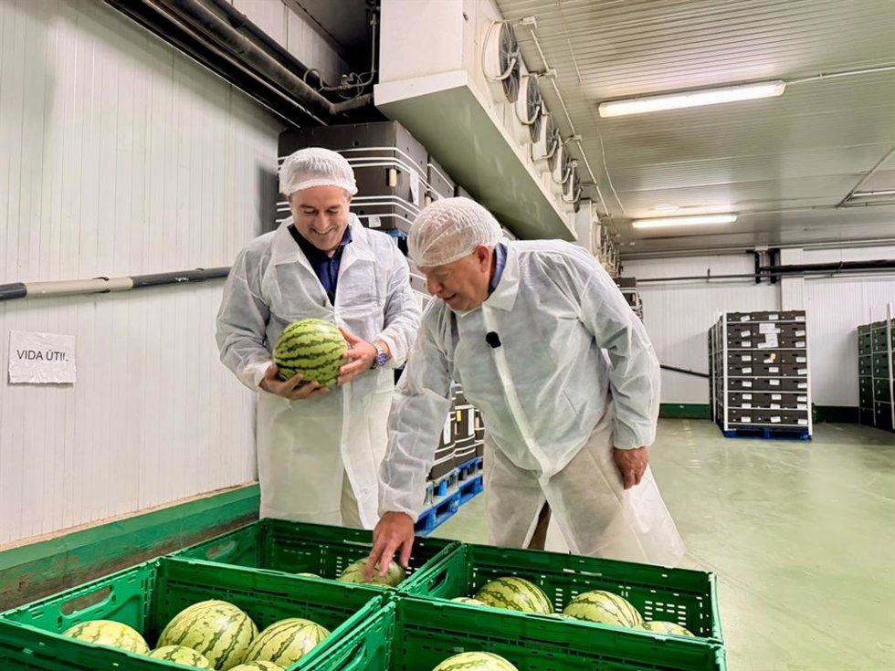 El consejero de Agua, Agricultura, Ganadería y Pesca, Joaquín Buendía, visita una productora agrícola de Águilas