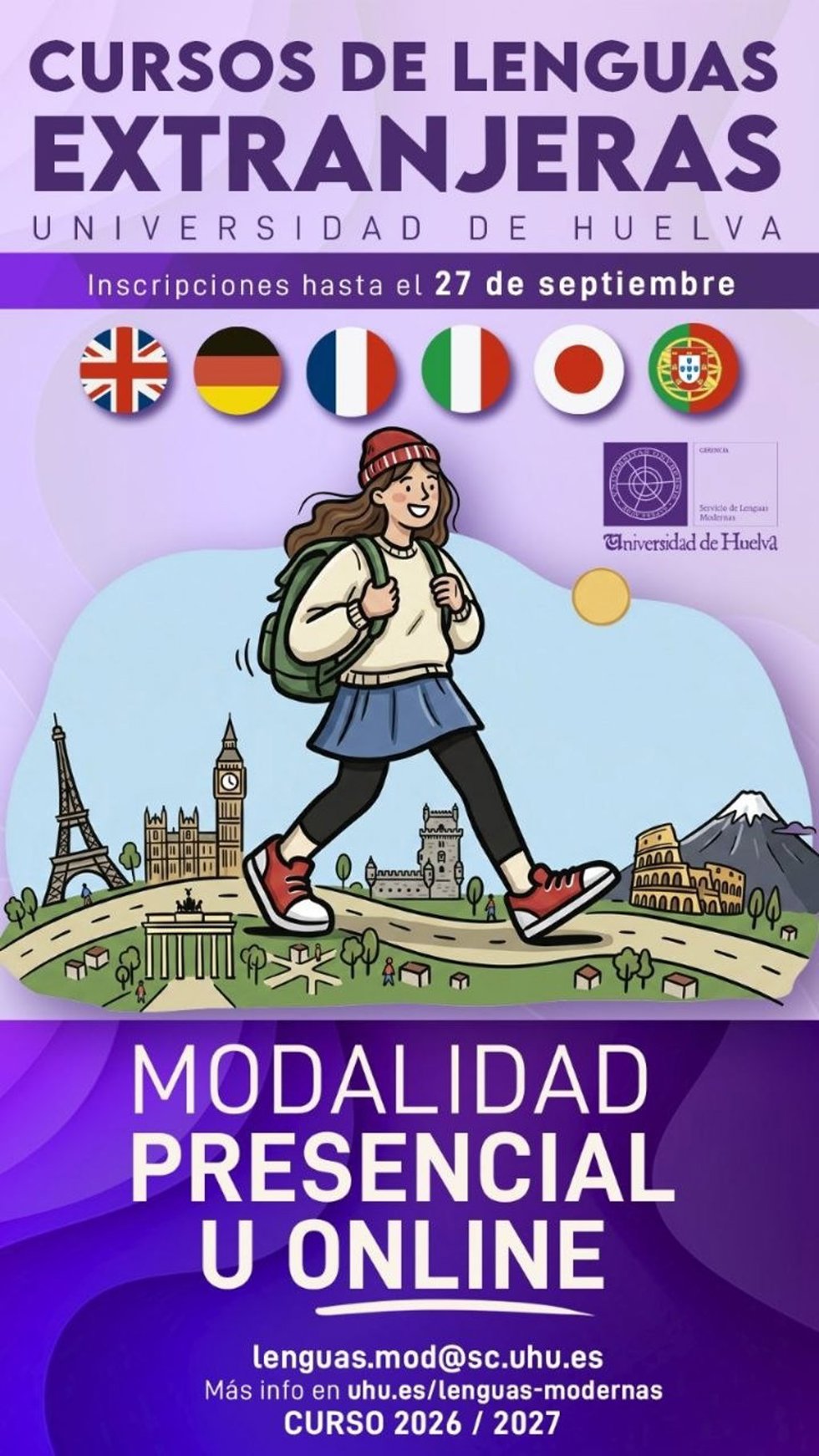 Oferta de Cursos 2026/2027 de lenguas extranjeras DE LA universidad de Huelva.