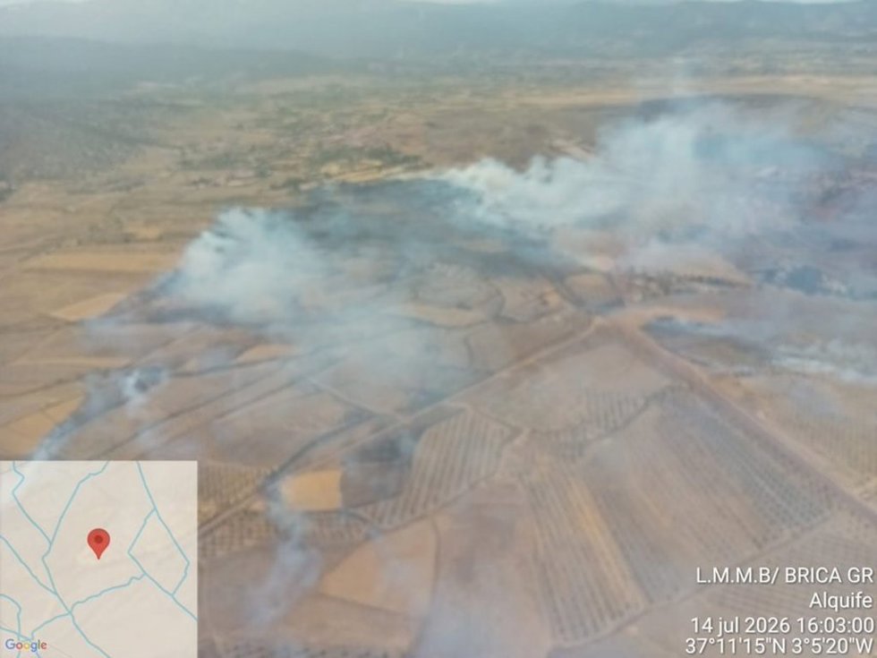 Incendio forestal declarado este martes en una paraje de Alquife (Granada).
