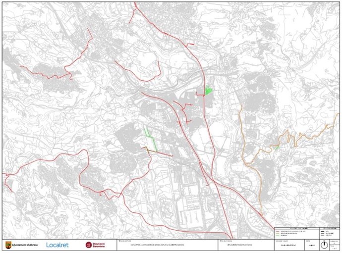 Situación de las infraestructuras y funciones de titularidad del tramo en Abrera (Barcelona).