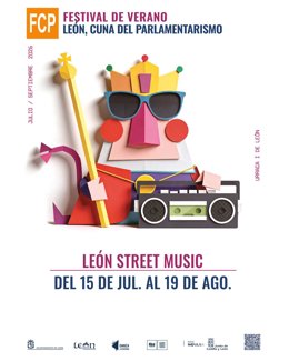 Cartel de 'León Street Music', cuyo programa incluye conciertos en las plazas de la capital leonesa de diferentes bandas locales.