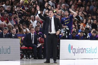 Xavi Pascual, head coach of FC Barcelona gestures during the Spanish League, Liga ACB Endesa, basketball Final Game 4 match played between FC Barcelona and Valencia Basket at Palau Blaugrana on June 24, 2026 in Barcelona, Spain.