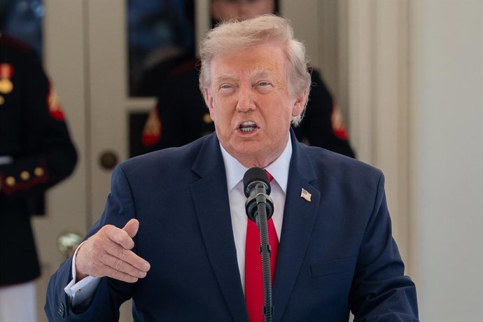 July 13, 2026, Washington, District Of Columbia, USA: United States President Donald J Trump gives remarks as he hosts top IndyCar drivers at the White House in Washington, DC, USA, to promote the ''Freedom 250 Grand Prix" on Monday, July 13, 2026