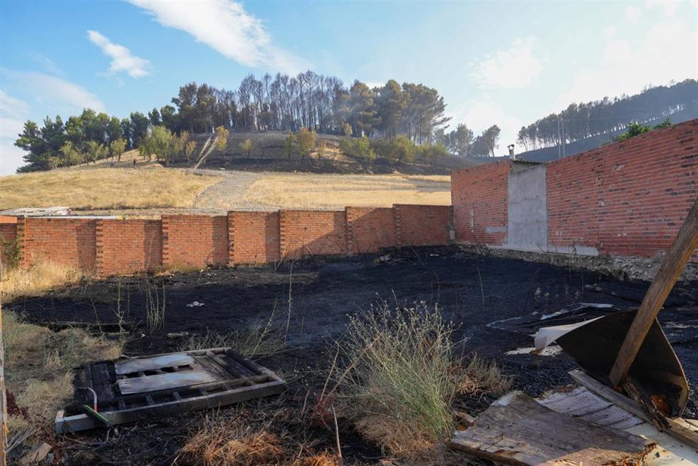 Zona calcinada a causa del incendio forestal de Íscar, a 14 de julio de 2026, en Íscar, Valladolid, Castilla y León (España). La Junta de Castilla y León ha declarado el Índice de Gravedad Potencial (IGR) 2 un incendio forestal, por amenaza seria a poblac